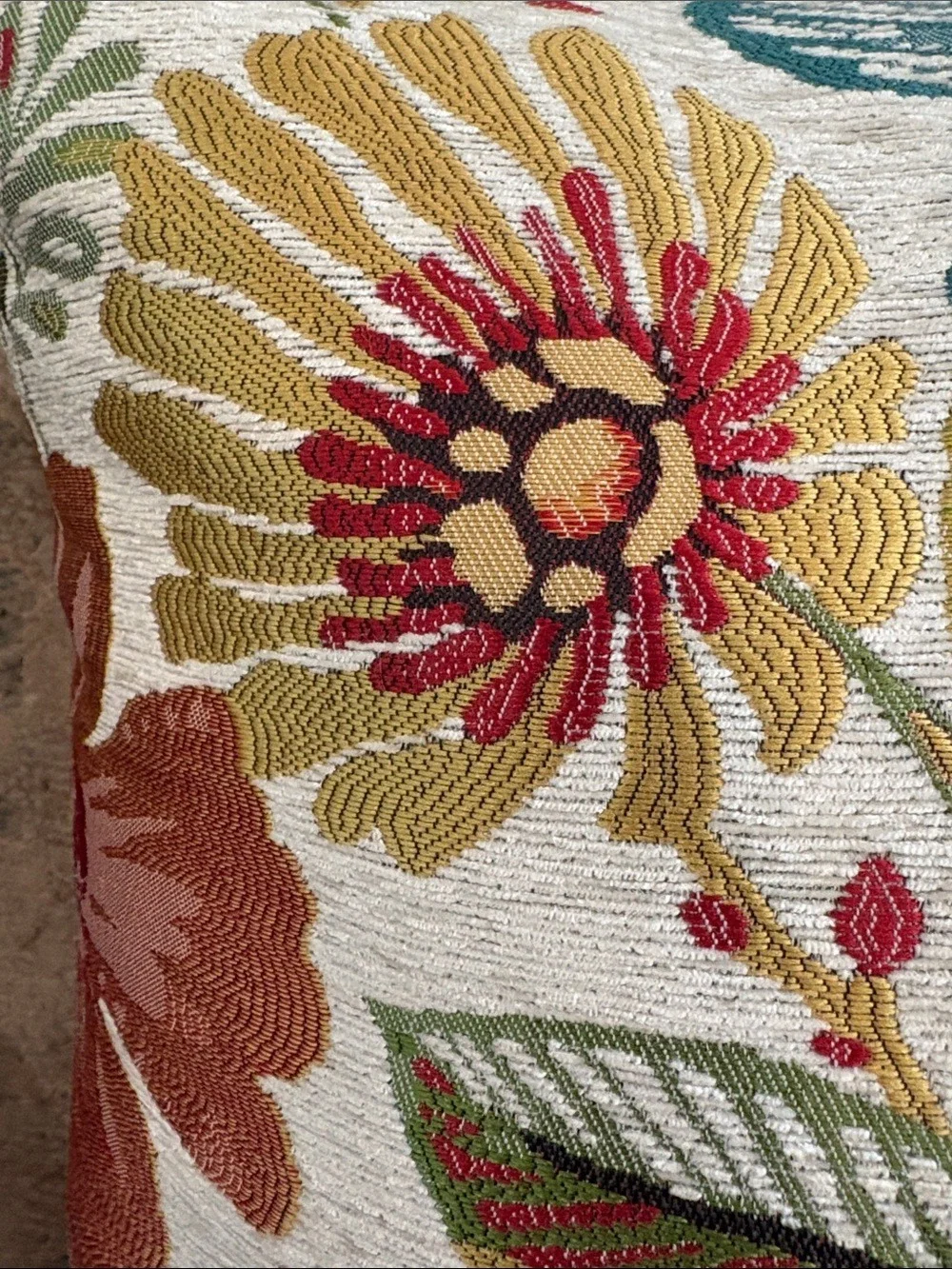 Floral Embroidered Toss Pillow - Multi fall colors 19” square